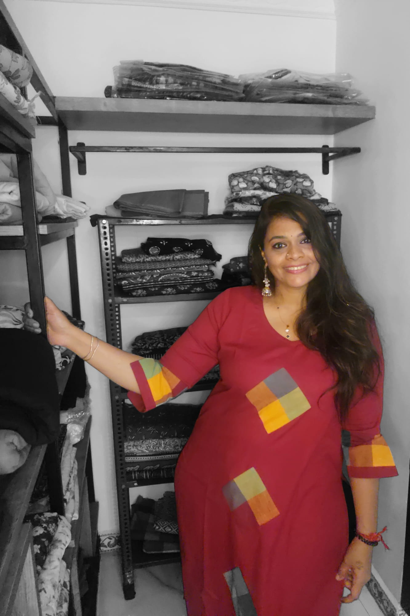 Patchwork Kurthi - Aaraku(Maroon)