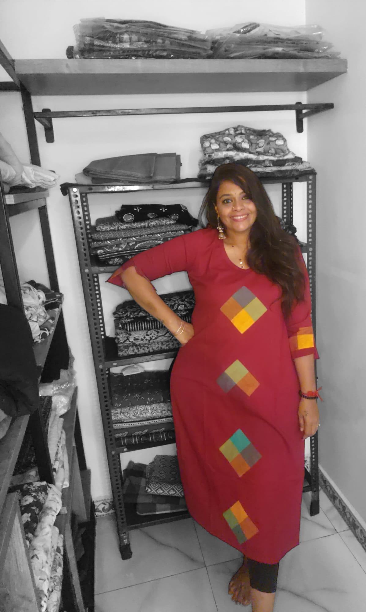 Patchwork Kurthi - Aaraku(Maroon)