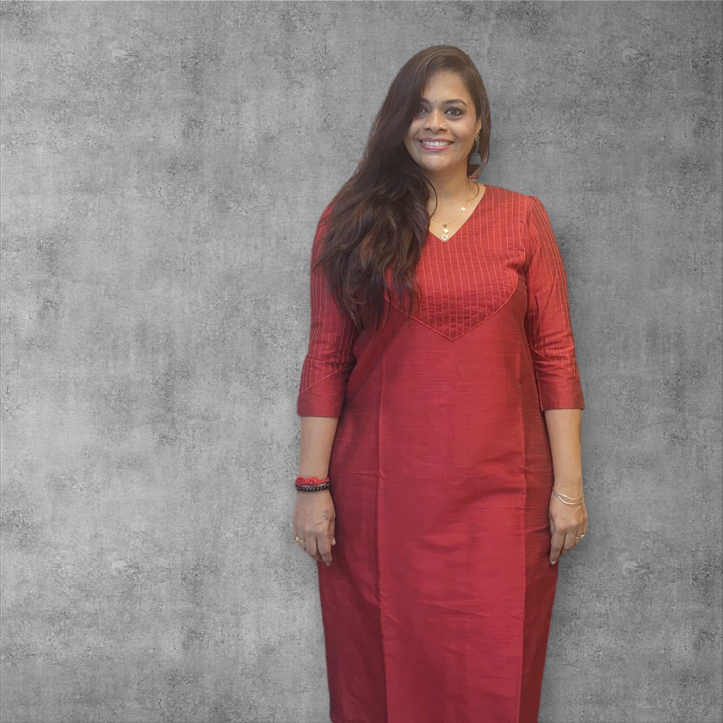 Yoke Stitches Kurthi Top - Scarlet Maroon